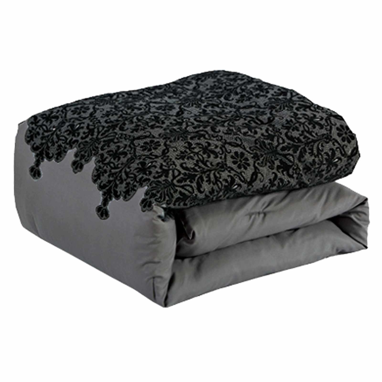 7-Piece Grey Deluxe Flocked Lace Premium Comforter Set, King
