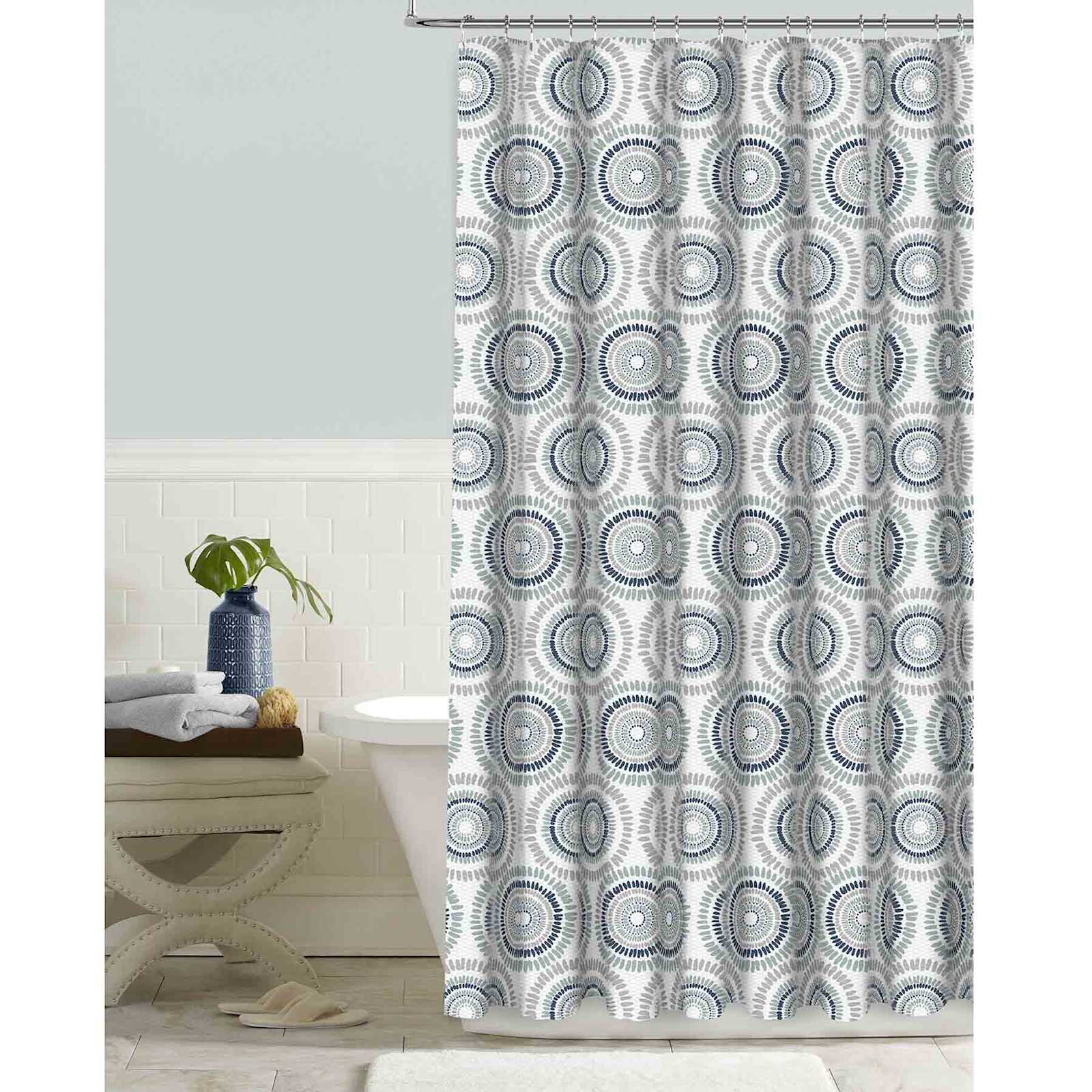 Indigo Kaleidoscope Embossed Shower Curtain, 72"