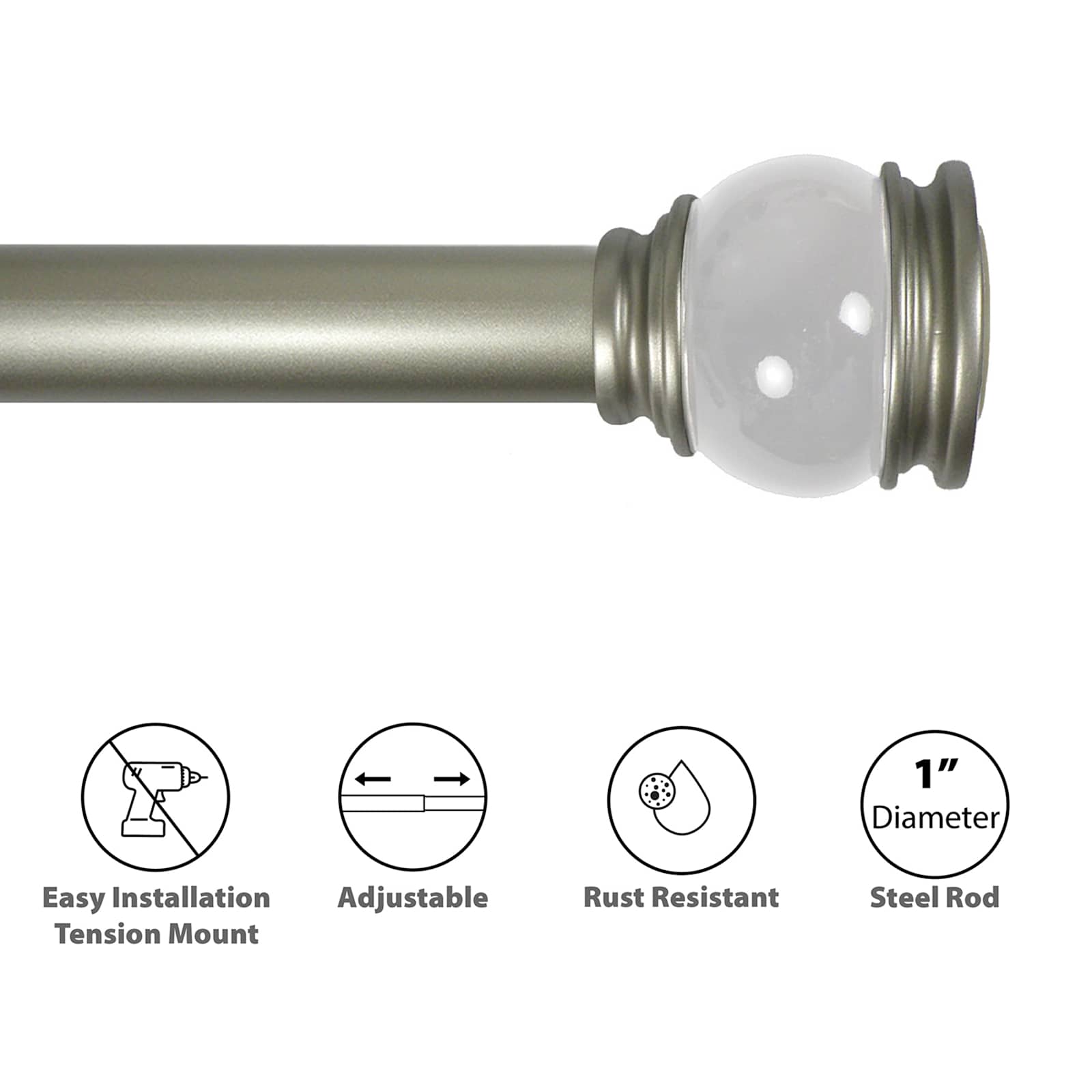 Nicole 1" Clear Shower Tension Rod, 41-72"
