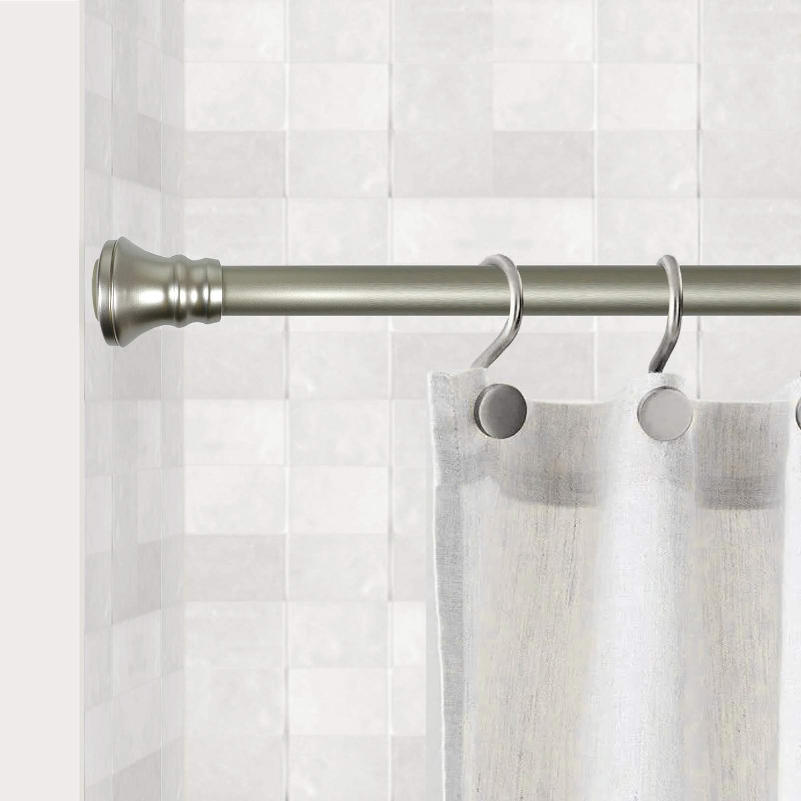 Holly 1" Nickel Finish Tension Shower Rod, 41-72"