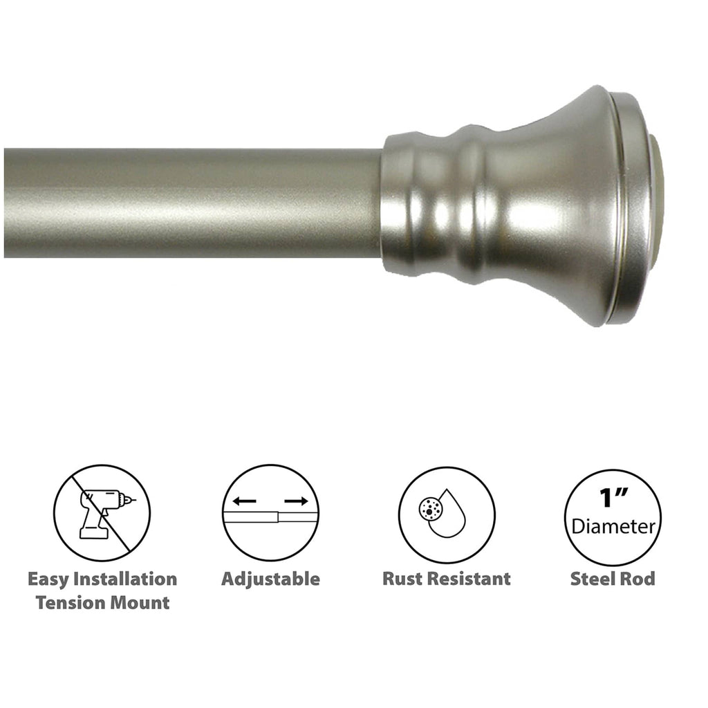 Holly 1" Nickel Finish Tension Shower Rod, 41-72"