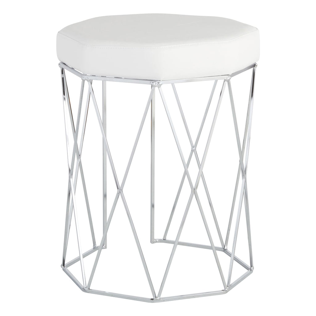 Prisma Chrome Wire Vanity Stool & Padded White Faux Leather Seat