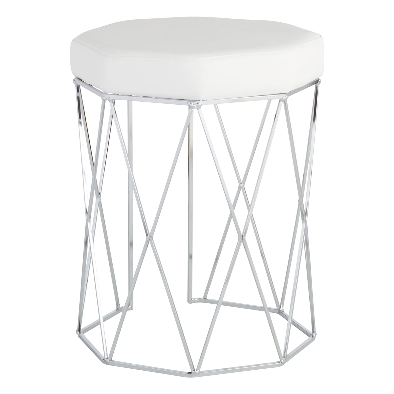 Prisma Chrome Wire Vanity Stool & Padded White Faux Leather Seat