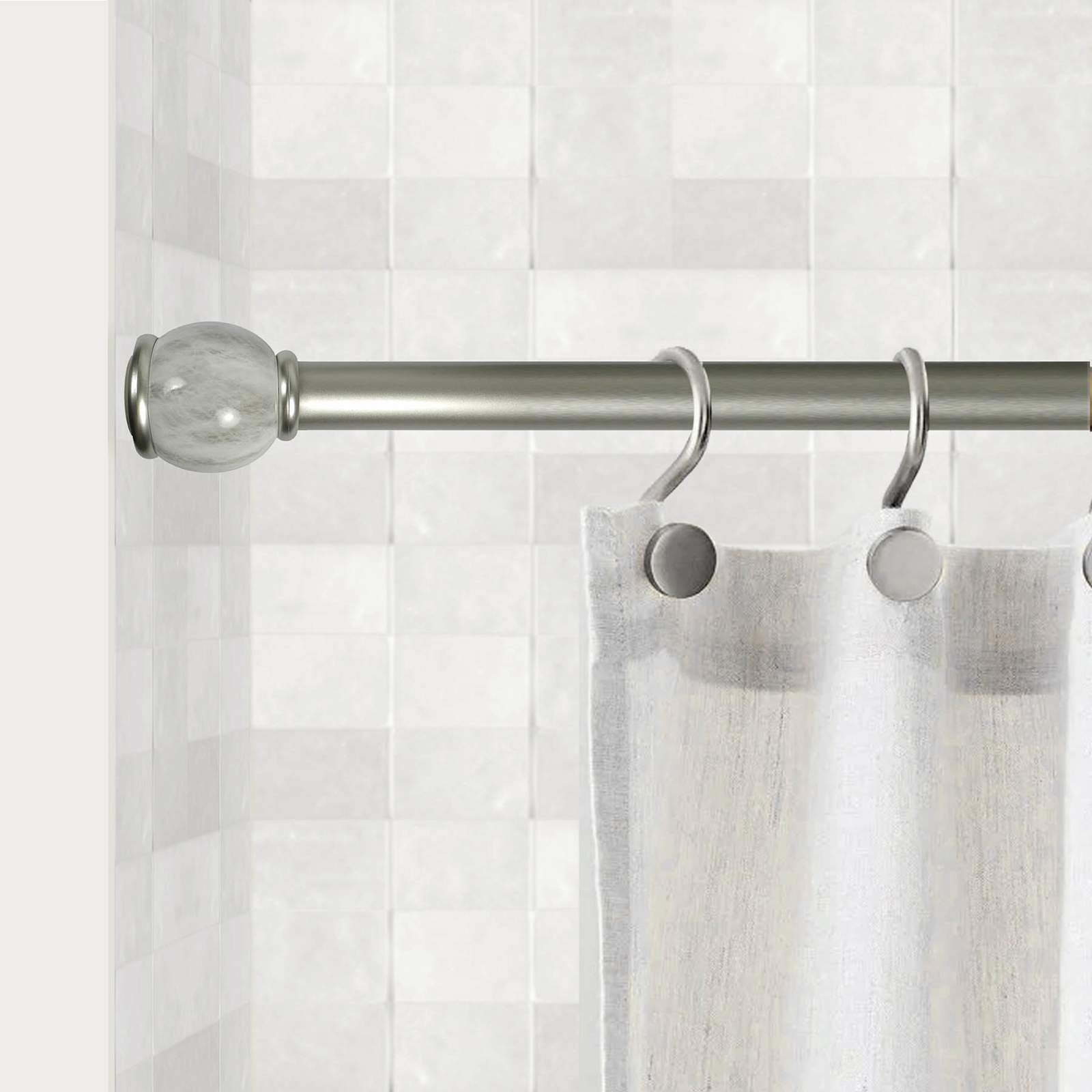Marbled Steel Shower Rod, 42-72"