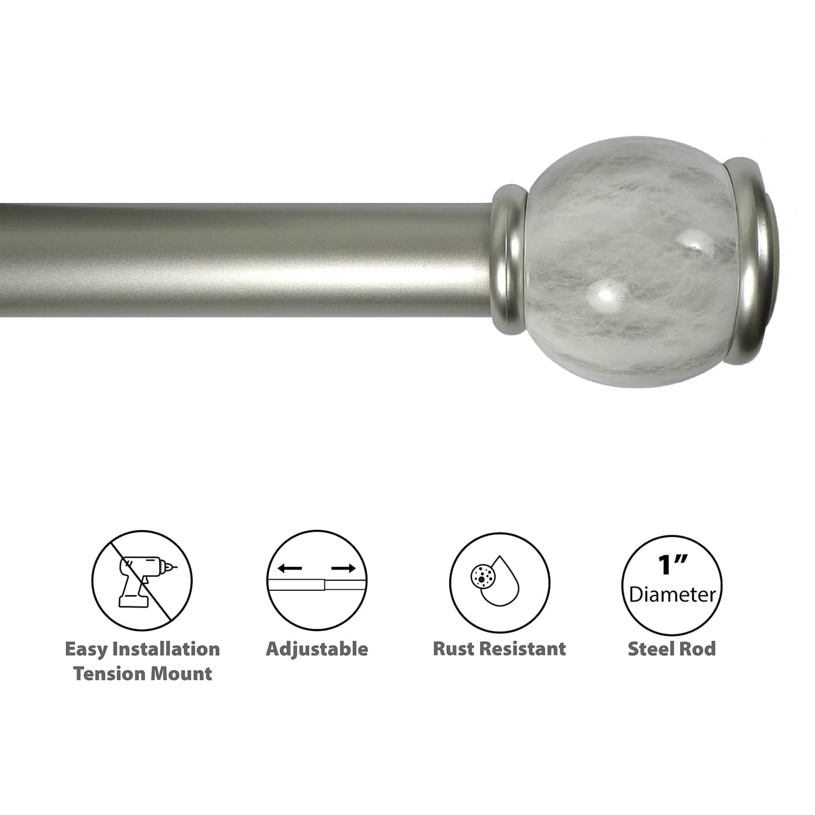 Marbled Steel Shower Rod, 42-72"