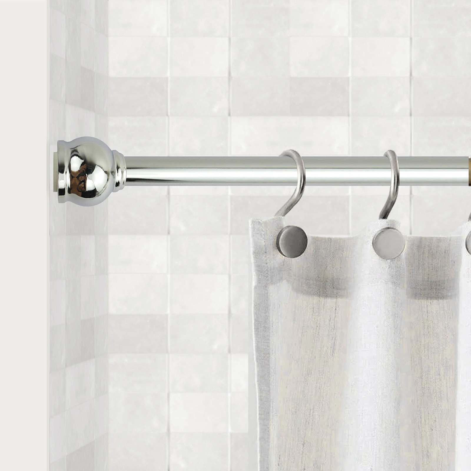 Satin Chrome Tone Steel Shower Rod, 42-72"