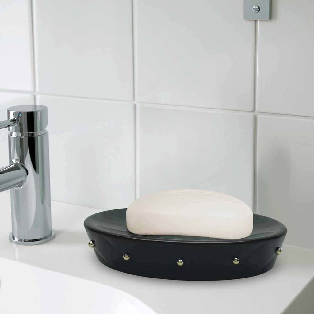 Black & Gold Quilted Ceramic Stud Soap Dish