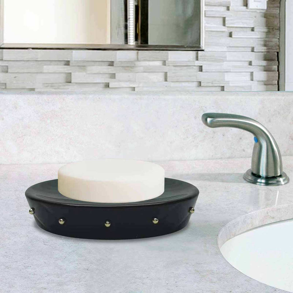 Black & Gold Quilted Ceramic Stud Soap Dish