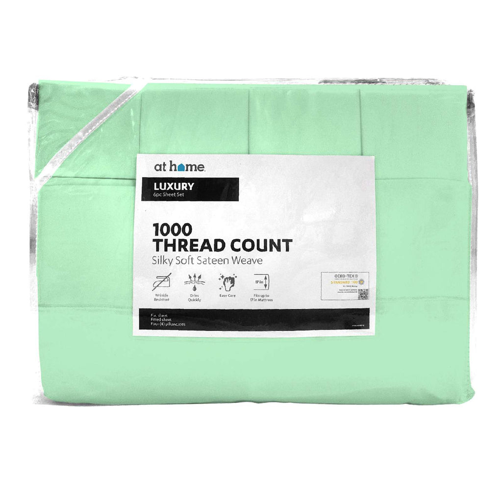 6-Piece Green 1000 Thread Count Sateen Sheet Set, King