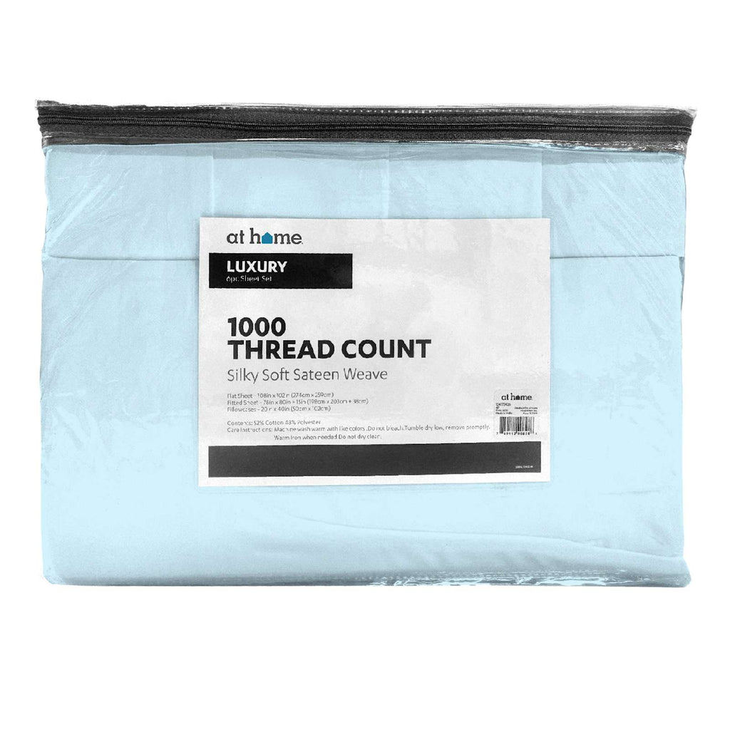 6-Piece Baby Blue 1000 Thread Count Cotton Blend Sateen Sheet Set, King
