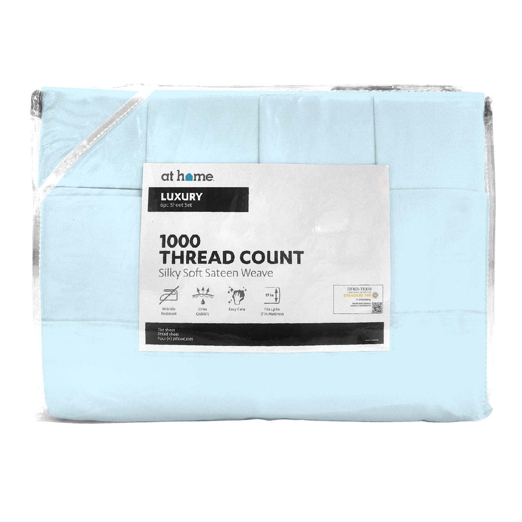 6-Piece Baby Blue 1000 Thread Count Cotton Blend Sateen Sheet Set, King