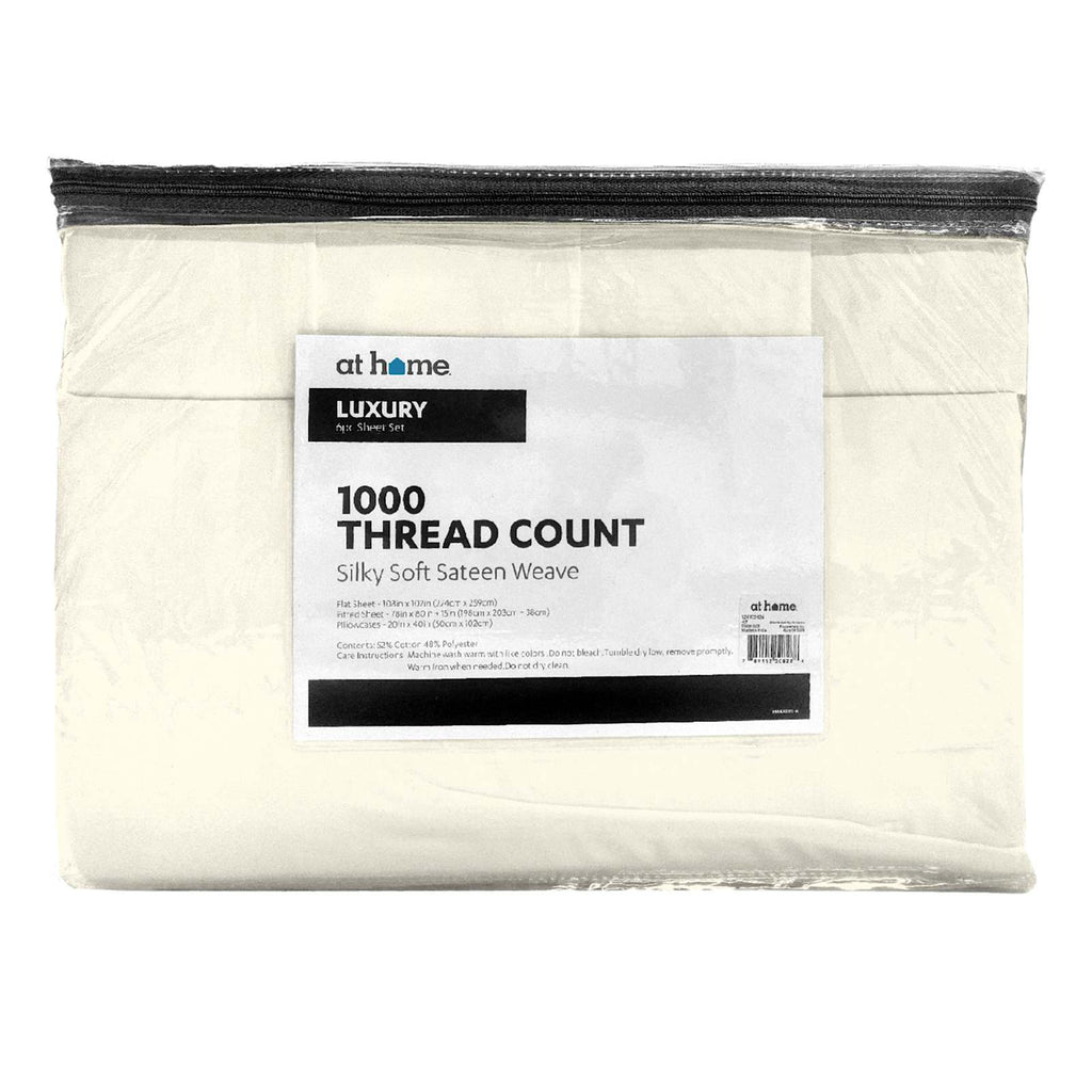 6-Piece Egret White 1000 Thread Count Cotton Blend Sateen Sheet Set, King