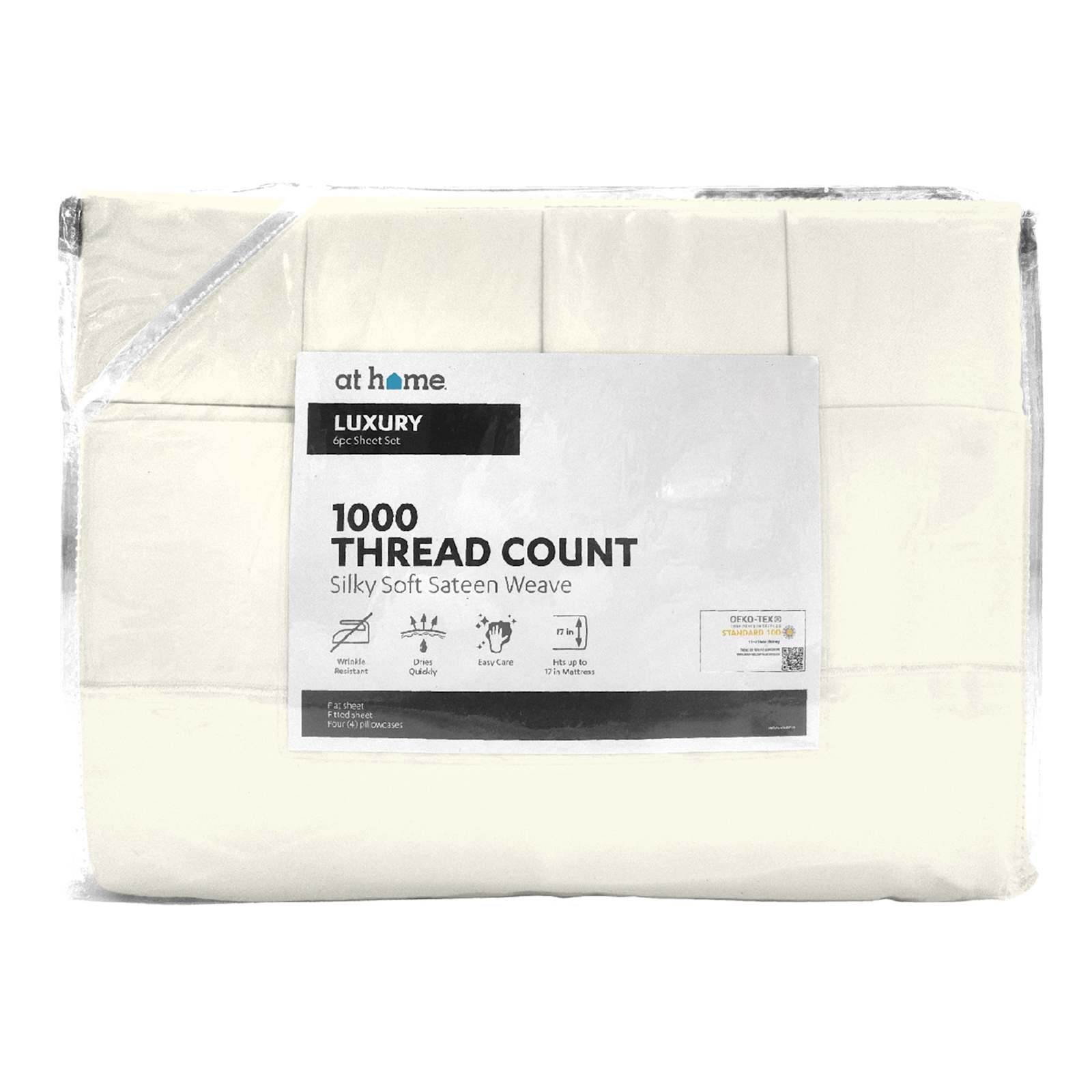 6-Piece Egret White 1000 Thread Count Cotton Blend Sateen Sheet Set, King