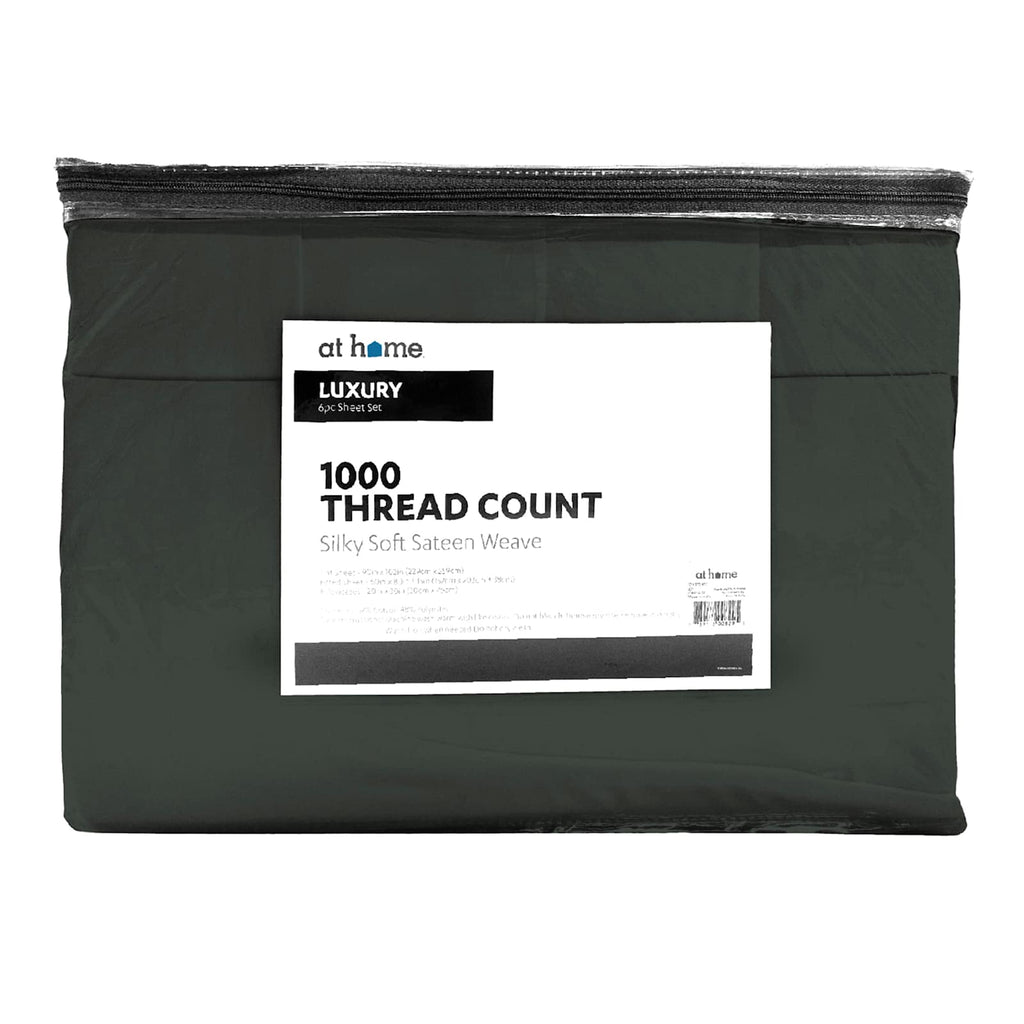 6-Piece Charcoal Grey 1000 Thread Count Luxury Sateen Sheet Set, Queen