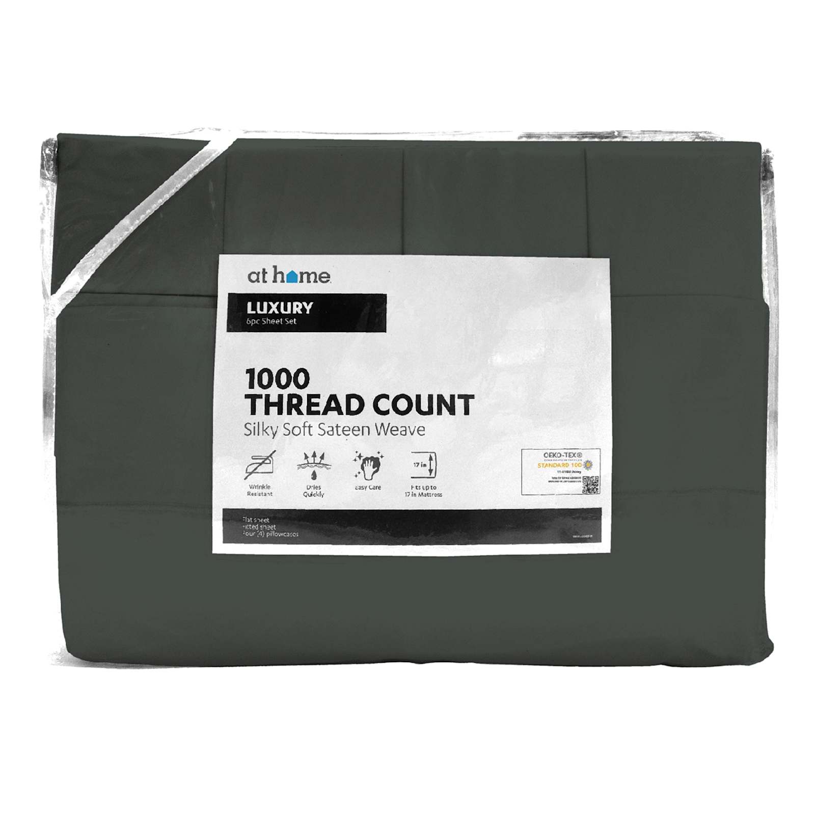 6-Piece Charcoal Grey 1000 Thread Count Luxury Sateen Sheet Set, Queen
