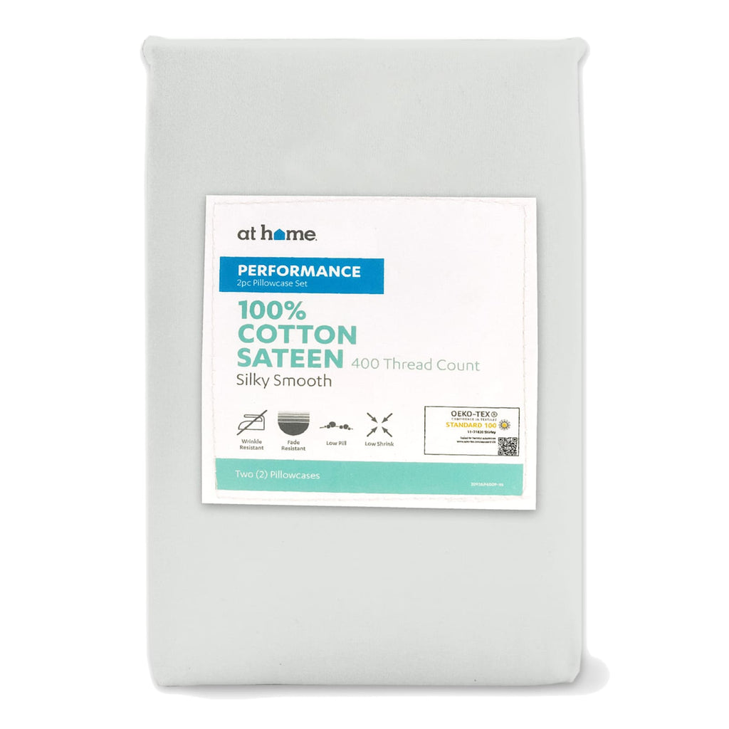 2-Piece Grey 400 Thread Count Cotton Performance Pillowcase Set