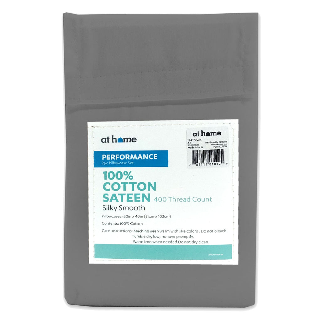 2-Piece Dark Grey 400 Thread Count Cotton Performance Pillowcase Set, King