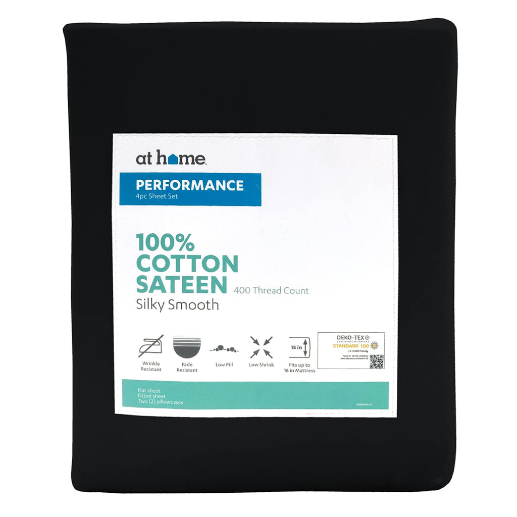 4-Piece Black 400 Thread Count Cotton Performance Sheet Set, Queen