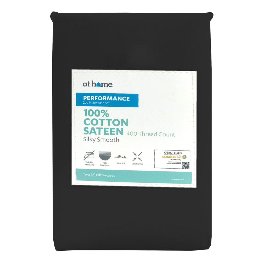 2-Piece Black 400 Thread Count Cotton Performance Pillowcase Set