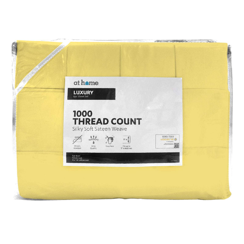 6-Piece Jojoba Yellow 1000 Thread Count Cotton Blend Sateen Sheet Set, Queen