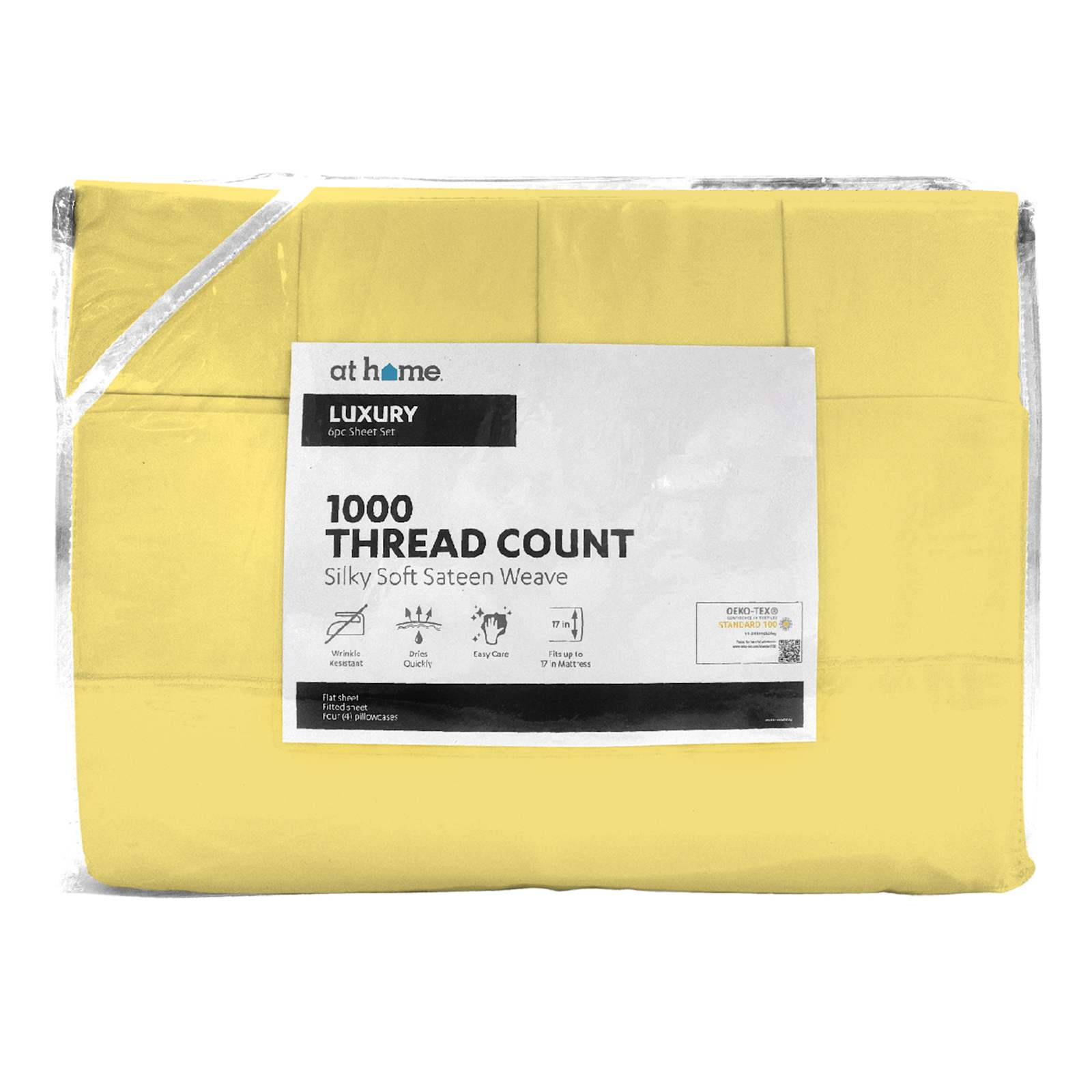 6-Piece Jojoba Yellow 1000 Thread Count Cotton Blend Sateen Sheet Set, Queen