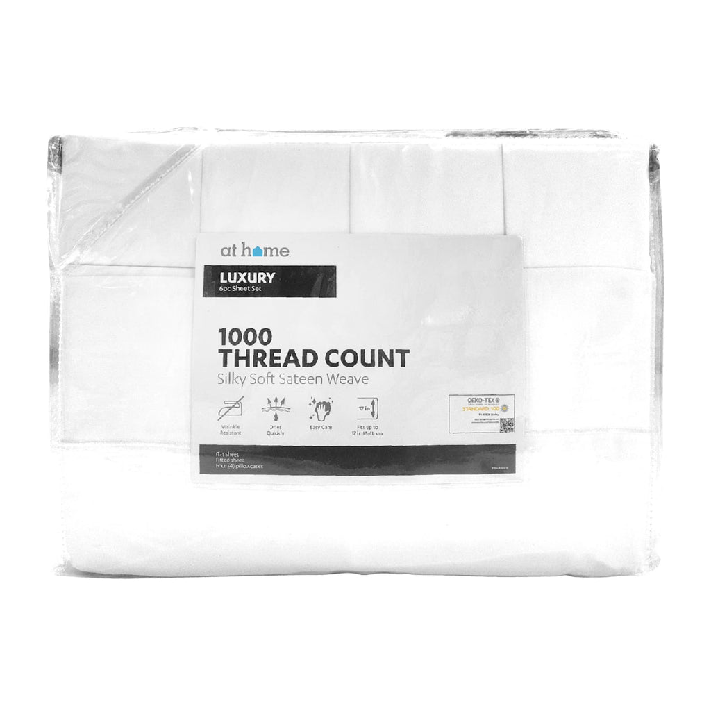 6-Piece White 1000 Thread Count Cotton Blend Sateen Sheet Set, Queen