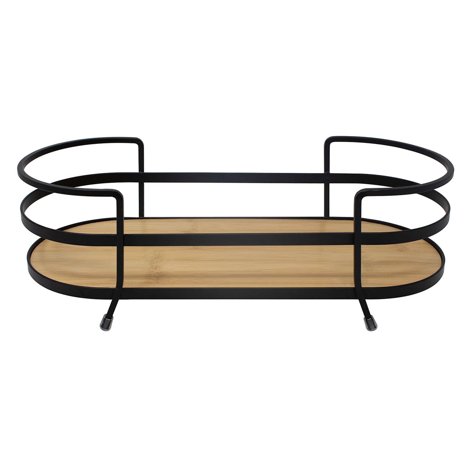 Black Metal & Bamboo Vanity Tray