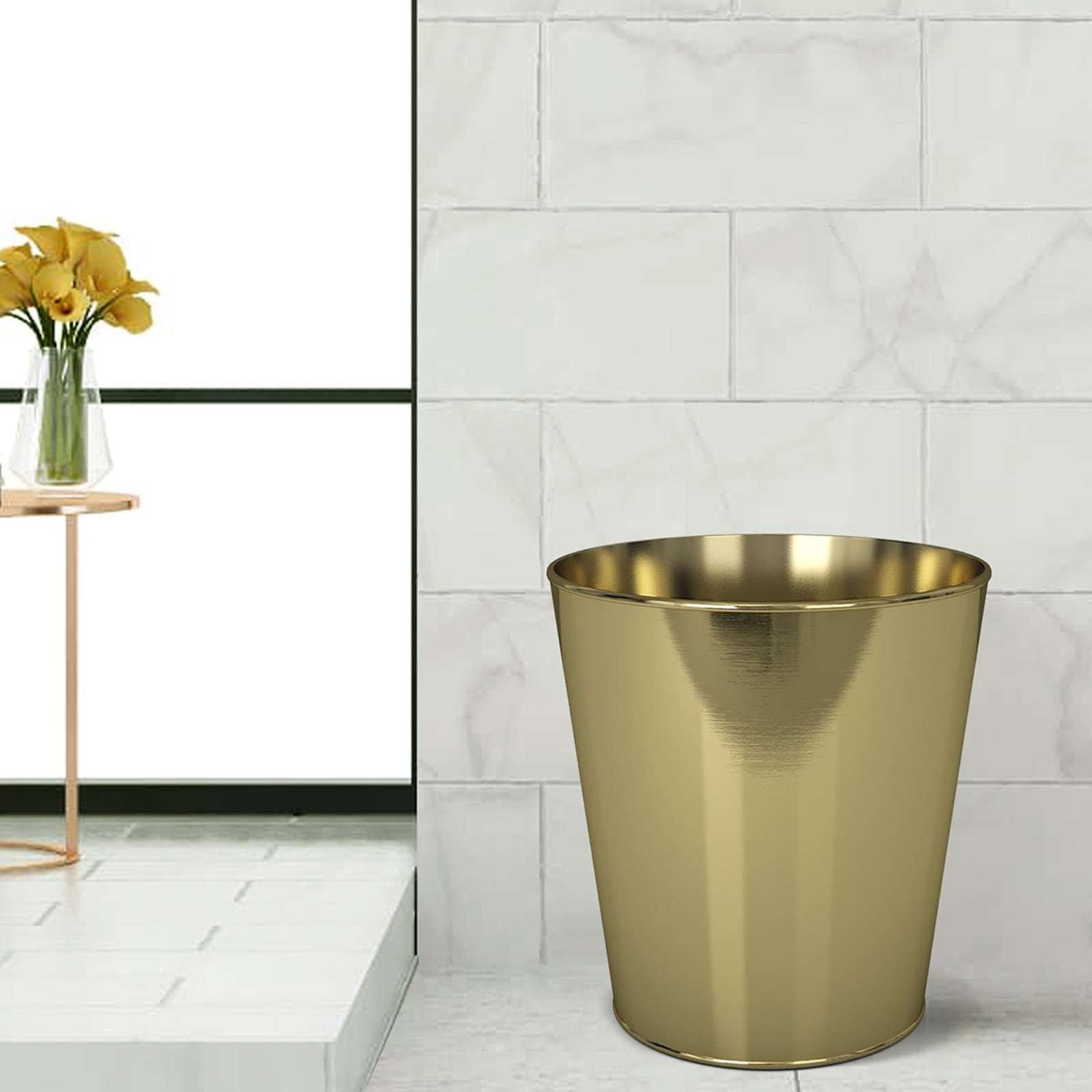 Gold Metal Wastebasket, 10"