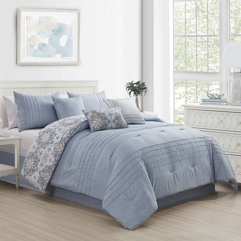 7-Piece Ivey Blue Comforter Set, King