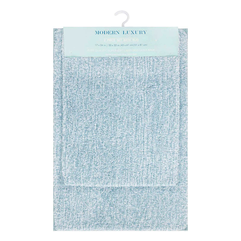 2-Piece Aqua & White Tufted Bath Rug Set