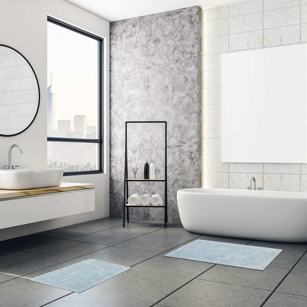 2-Piece Aqua & White Tufted Bath Rug Set