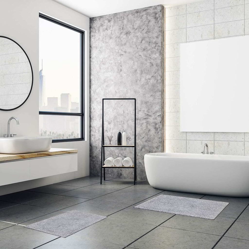 2-Piece Grey & White Tufted Bath Rug Set