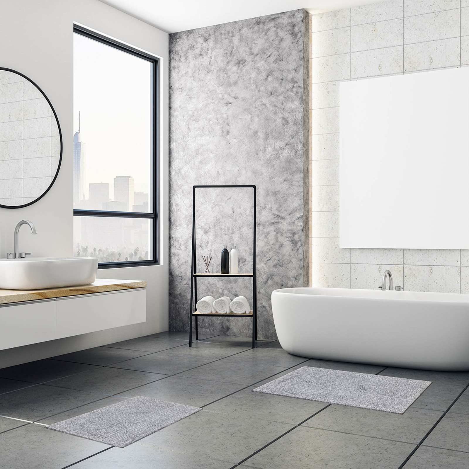 2-Piece Grey & White Tufted Bath Rug Set