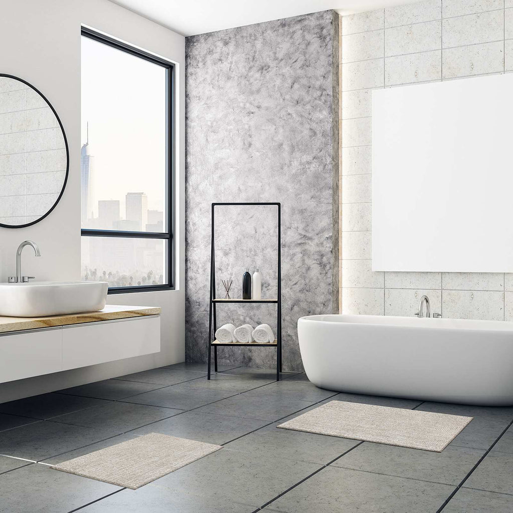 2-Piece Natural & White Tufted Bath Rug Set