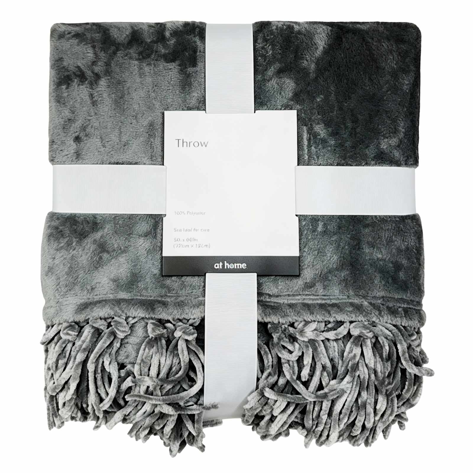 Grey Fringe Throw Blanket, 50x60