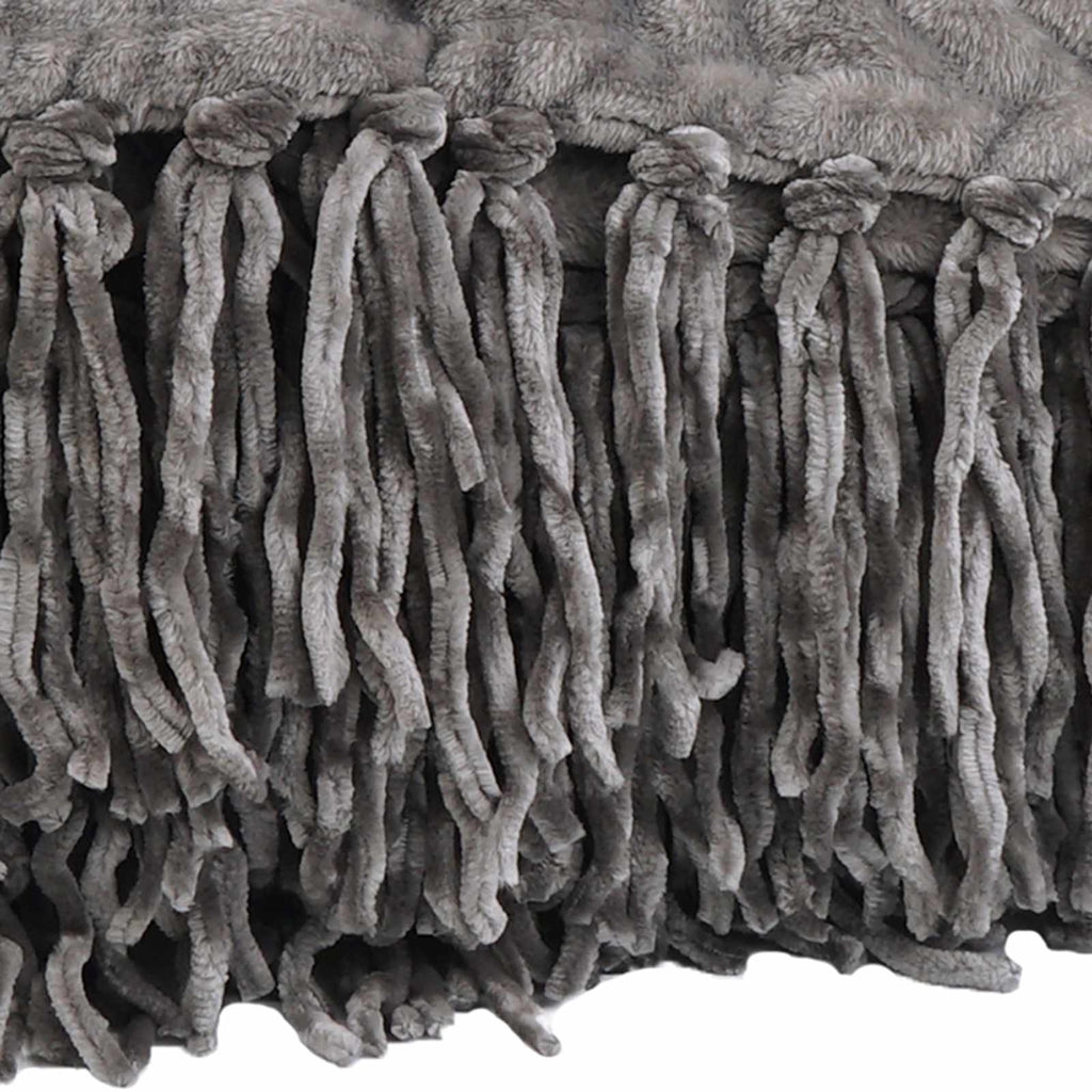 Grey Fringe Throw Blanket, 50x60