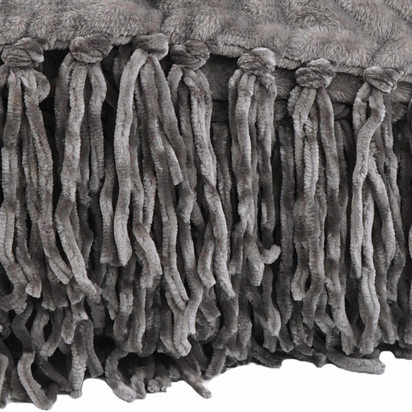 Grey Fringe Throw Blanket, 50x60