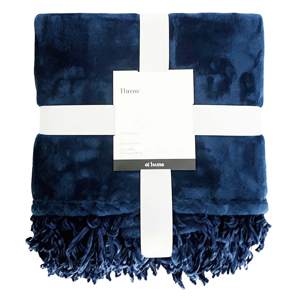 Navy Blue Fringe Throw Blanket, 50x60