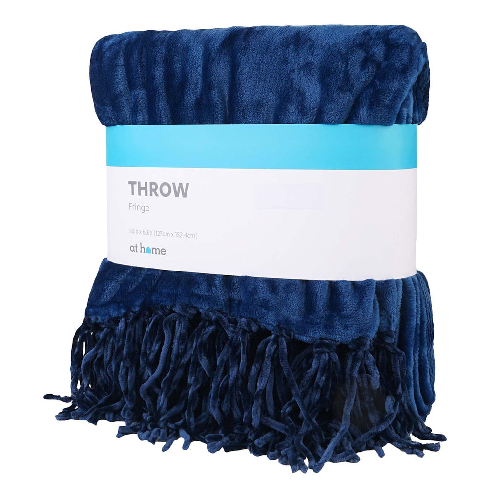 Navy Blue Fringe Throw Blanket, 50x60