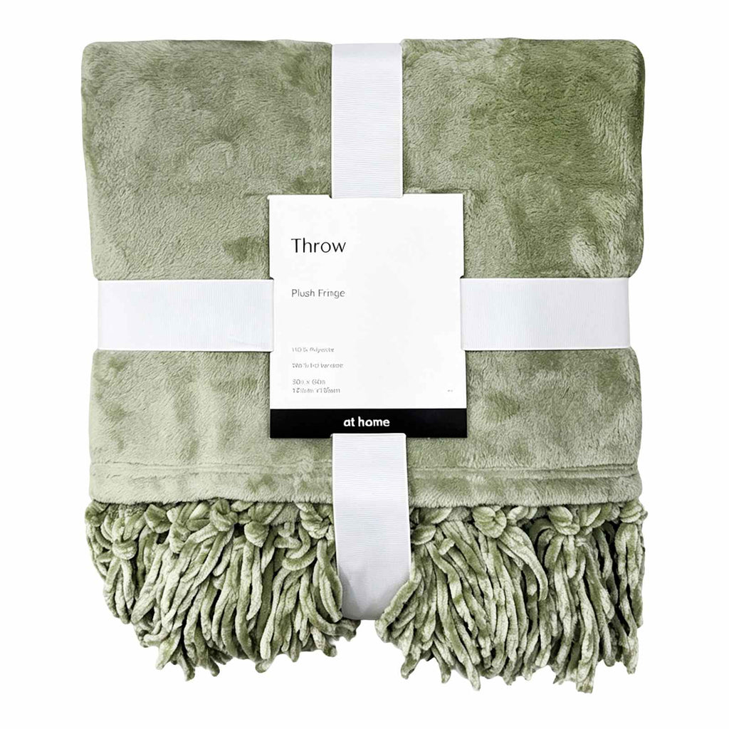 Light Green Fringe Throw Blanket, 50x60