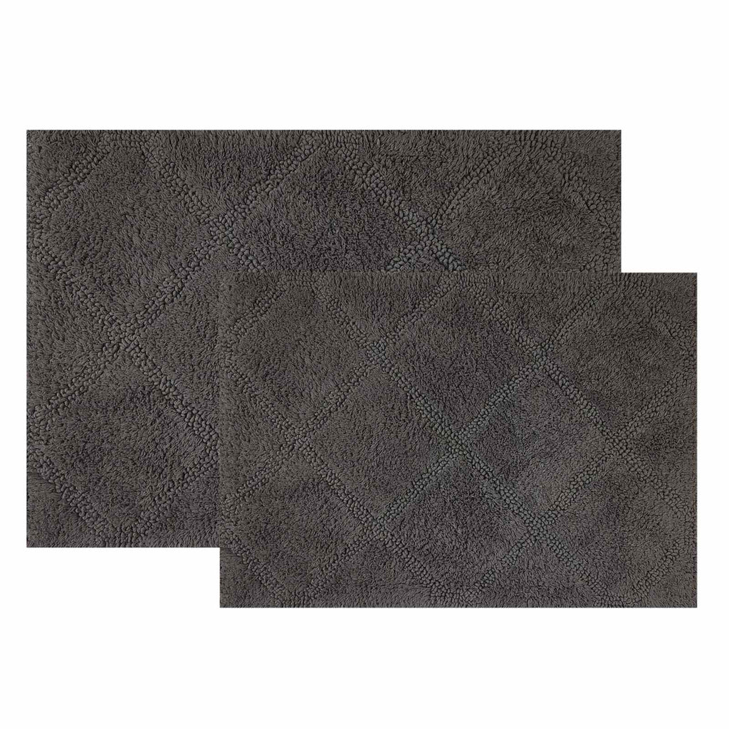 2-Pack Charcoal Diamond Bath Rug Set, 17x24 & 20x32