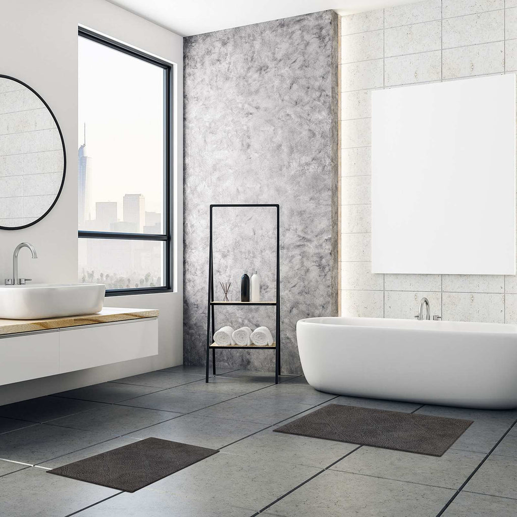 2-Pack Charcoal Diamond Bath Rug Set, 17x24 & 20x32