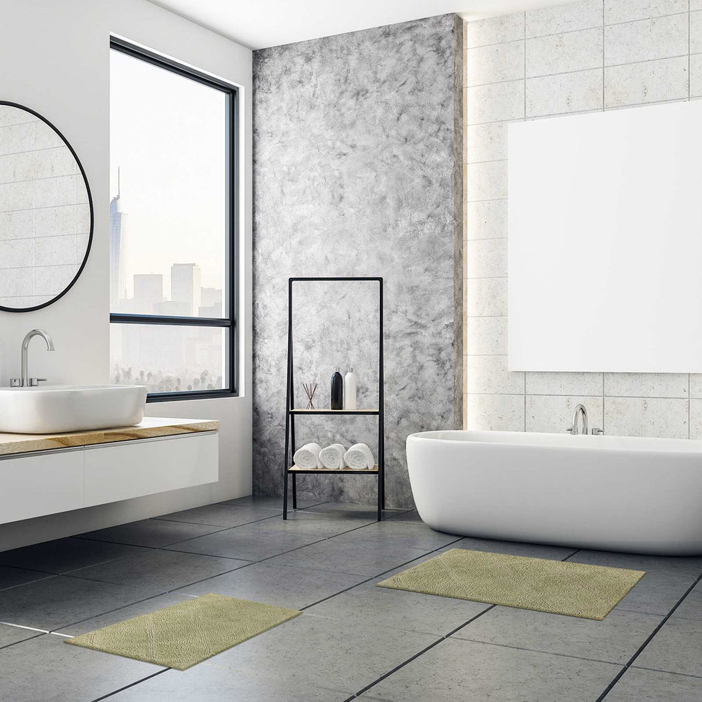 2-Pack Green Diamond Bath Rug Set, 17x24 & 20x32