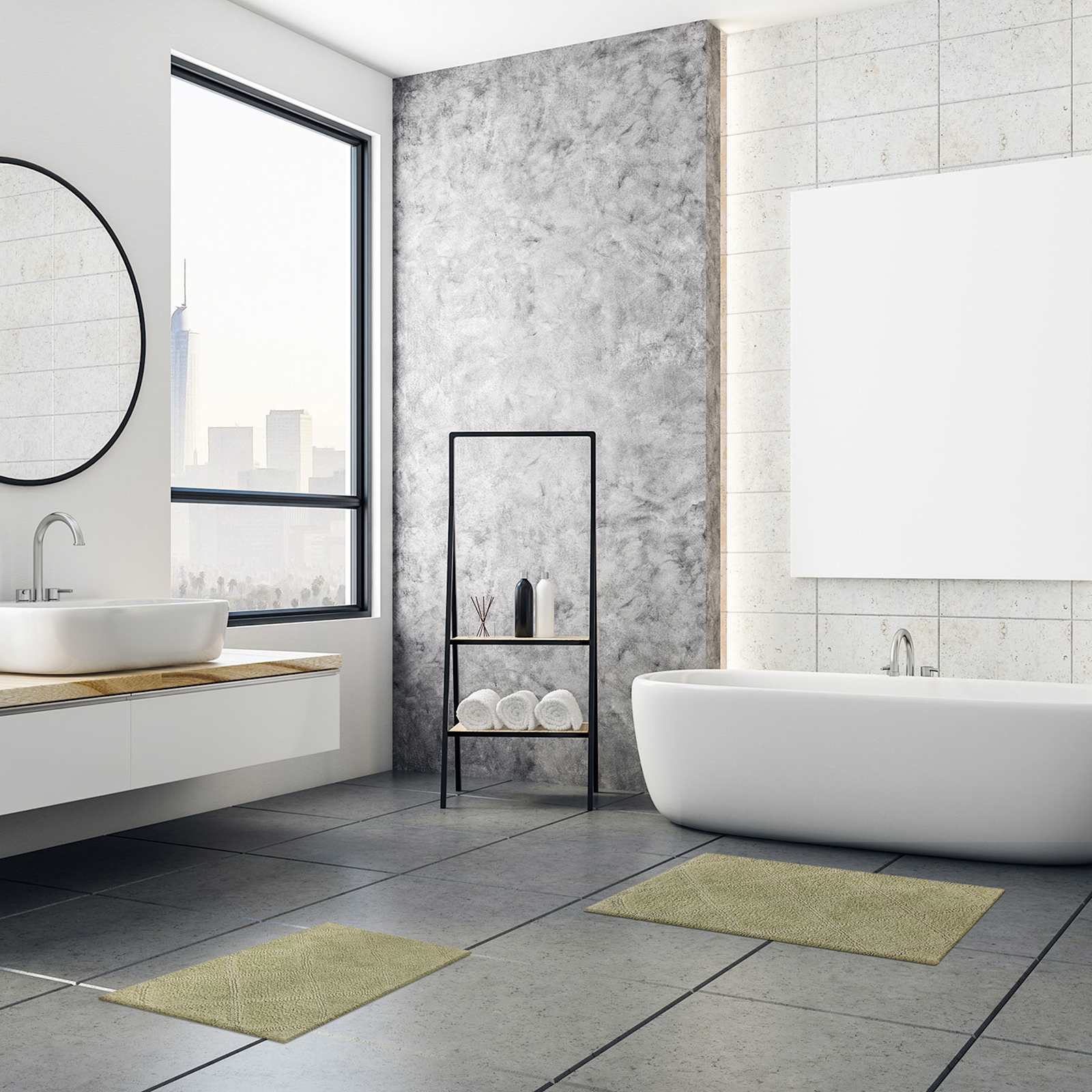 2-Pack Green Diamond Bath Rug Set, 17x24 & 20x32