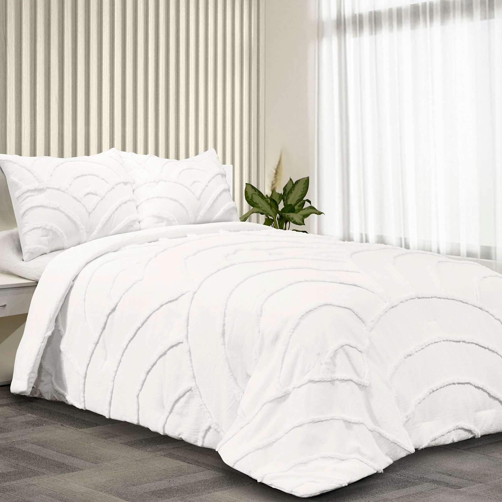 3-Piece White Tufted Comforter Set