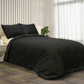3-Piece Black Cotton Textured Comforter Set, Full/Queen