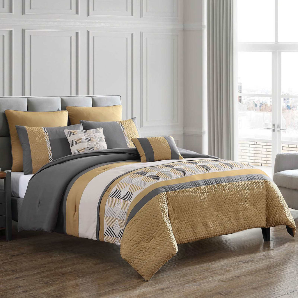 7-Piece Davin Yellow & Grey Comforter Set