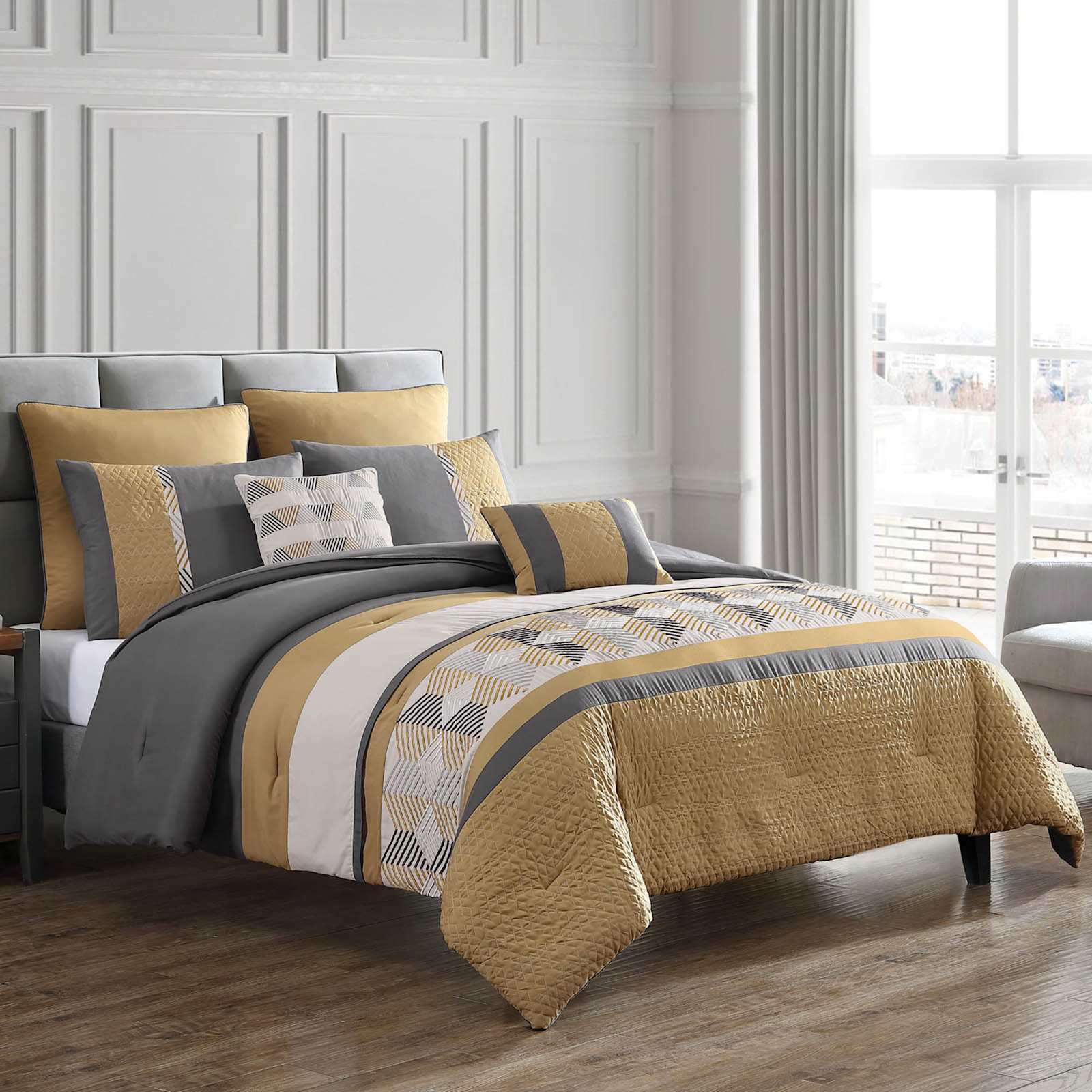 7-Piece Davin Yellow & Grey Comforter Set
