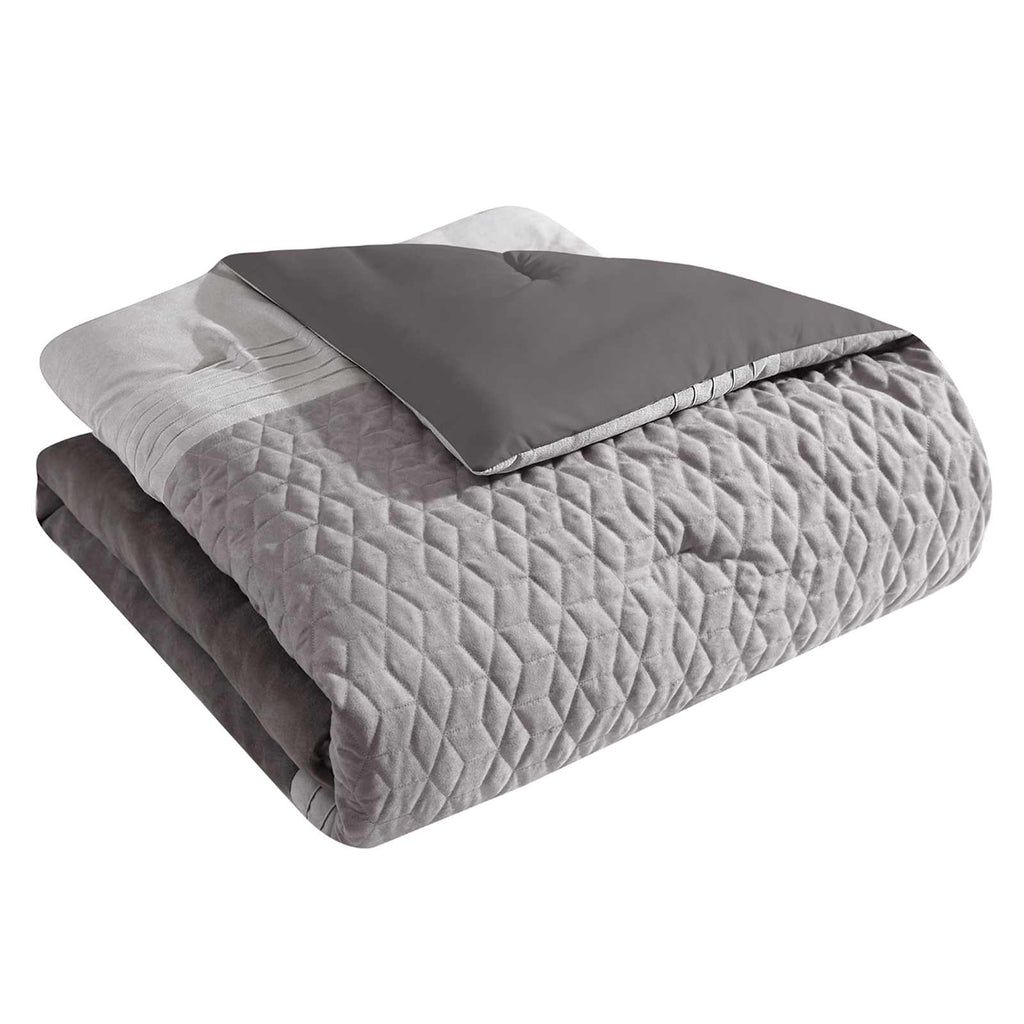 7-Piece Tamona Grey Comforter Set, Full/Queen