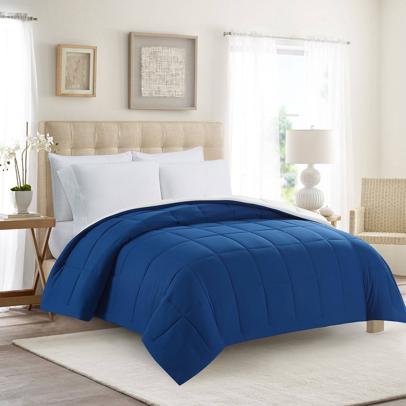 Grey & Navy Reversible Brushed Microfiber Comforter, King